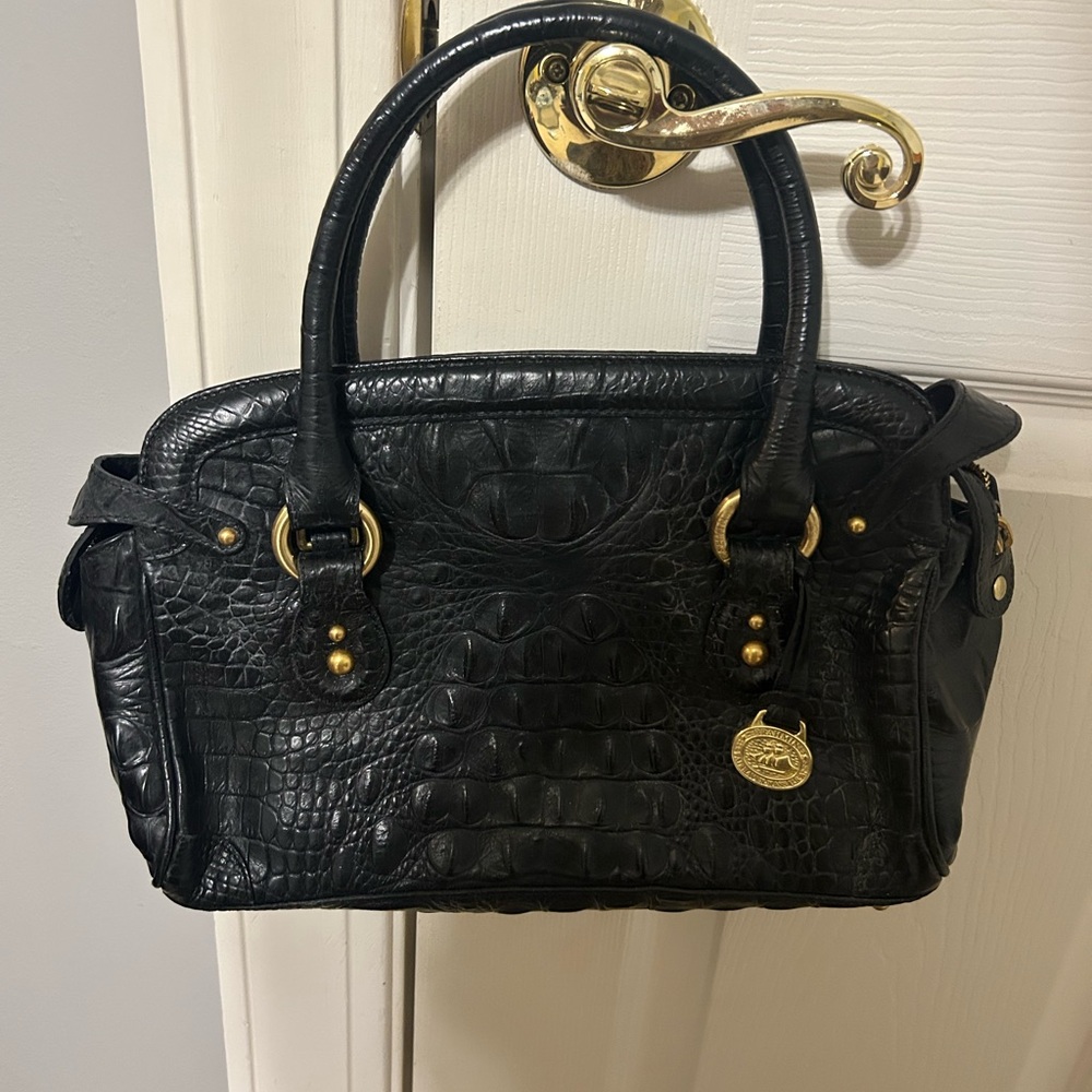 Brahmin Black Crocodile-Embossed Satchel
